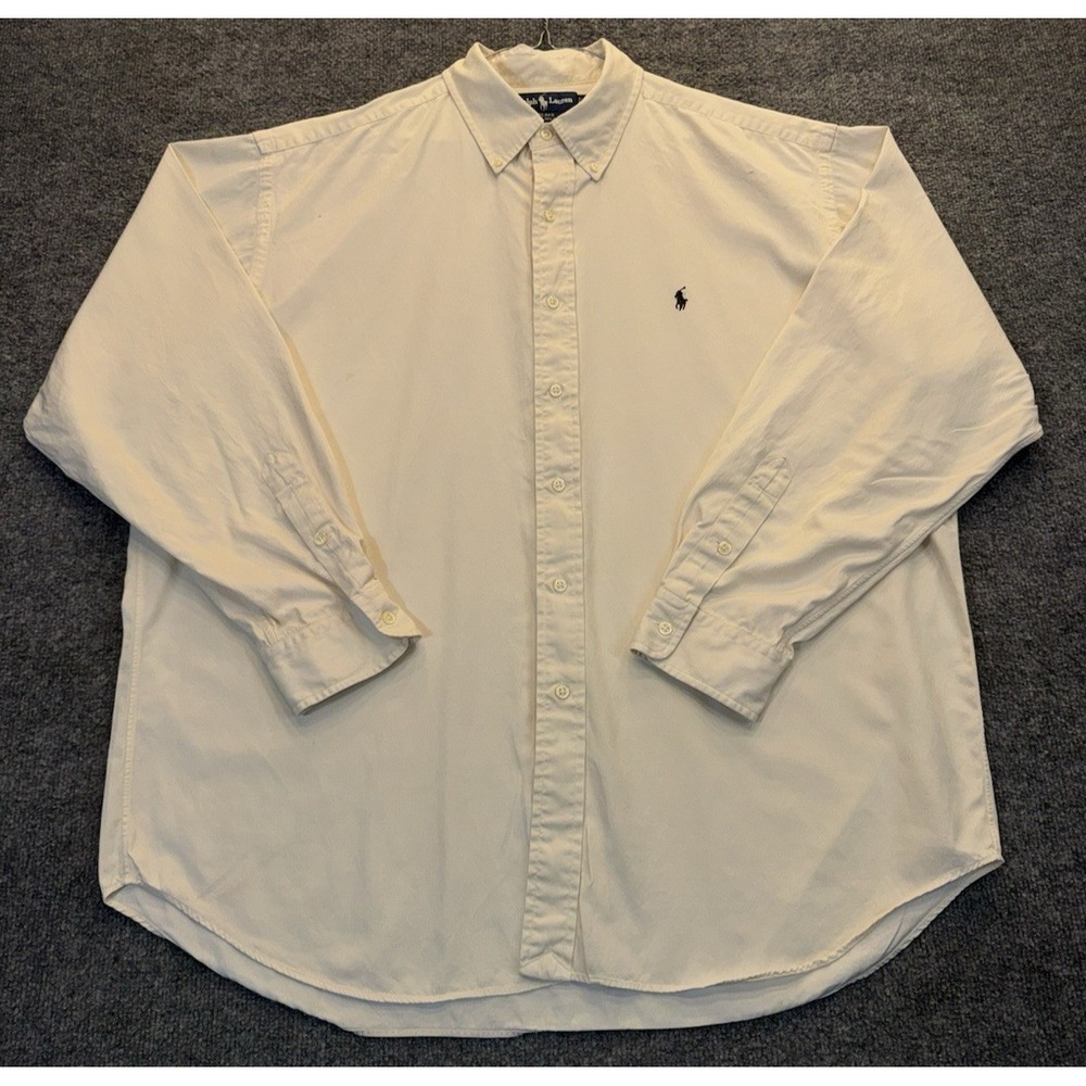 Ralph Lauren Blake Men's XL Cream Silk Cotton Button Down Long Sleeve Shirt